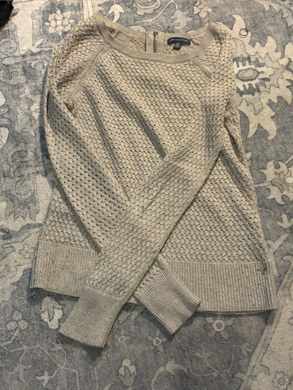 American Eagle Outfitters Light Gray Textured Crewneck Sweater